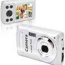 FHD 1080P Kids Digital Camera, 2.4 16MP 16X Digital Zoom Auto Focus Kid Camera, Anti Shake Vlogging Selfie Mini Cameras for Boys Girls Kids Teens (Silver Gray)