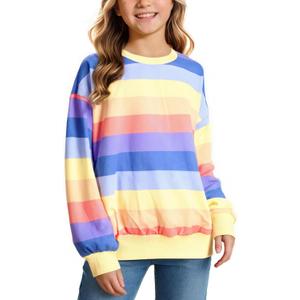 Girls Sweatshirts Striped Rainbow Shirts Kids Cotton Long Sleeve Pullover Crewneck Tops Toddler Casual Clothes, 150