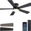 Flush Mount Ceiling Fans with Lights - 46" Black Low Profile Ceiling Fan Light with Remote/APP, 6 Speeds Mute Reversible Motor, Modern Ceiling Fans for Indoor and Outdoor, Bedroom, Patios (Black-46in)
