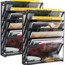 samstar 2 Pack Wall File Organizer, 6-Tier Wall Mount Paper Holder Vertical File Rack for Office Home, Black.