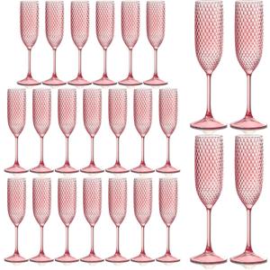 Plastic Champagne Flutes Champagne Glasses Unbreakable Wedding Toasting Glasses Reusable Diamond Glasses Crystal Clear Party Cups Vintage Drinking Glasses 5.5 OZ for Wedding (24, Pink)