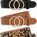 SANSTHS 3 Pack Women Waist Belts for Jeans Pants Dresses, Ladies Belt with Double O-Ring Gold Buckle