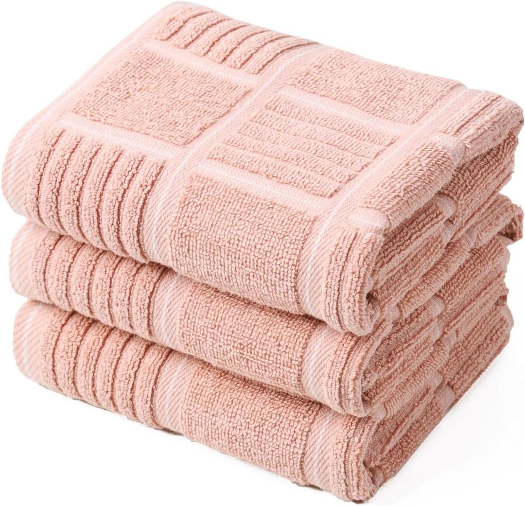 anyi 100 Cotton Pink Kitchen Towels, Absorbent Dish Towels for Washing Dishes, Kitchen Hand Towels with Loops for Drying Dishes (Large)