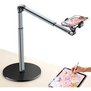 Mionondi Overhead Phone Mount for Video Recording, Aluminum Overhead Tripod for iPhone, Desk Phone Camera Stand for Cooking, Nail Techs, Filming, Live Streaming, (Silver,Black)