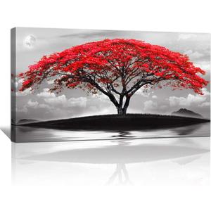 Canvas Wall Art for Living Room Bathroom Wall Decor Black and White Landscape Red Tree Moon Scenery Hang painting Home Decorations For Office Bedroom Kitchen Works Canvas Prints Pictures 20" x 40"inch