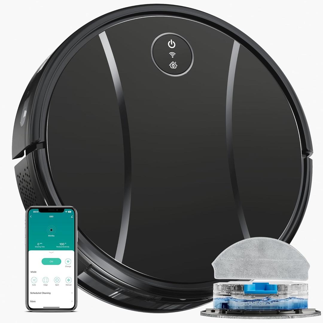 Robot Vacuum and Mop Combo,4200Pa Powerful Robotic Vacuum Cleaner with Self-Charging, Home Automatic Robot Aspiradora for Hard Floor, Low Carpet, Pet Hair, App&Voice&Remote Smart Control (Obsidian Black)