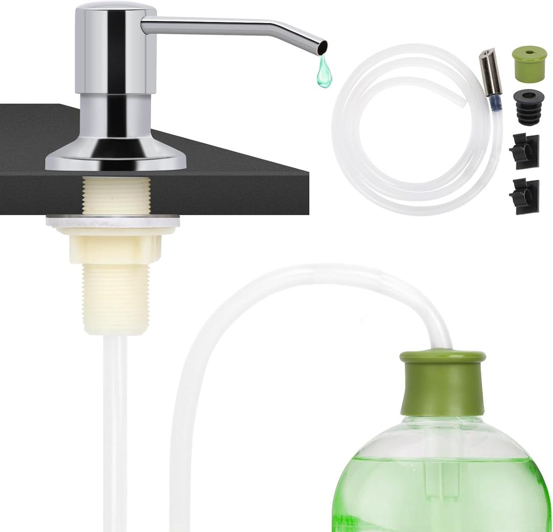 Dish Soap Dispenser for Kitchen Sink Built in Soap Dispenser Pump with 47" Extension Tube Kit Chrome Plated