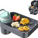 Car Seat Snack Tray for Toddlers - 3 Inch Cup Holder Fits Most Sippy Cups & Straw Bottles with Dip Well, Mess-Free Square Kids Travel Tray Road Trip Essentials, Dark Grey