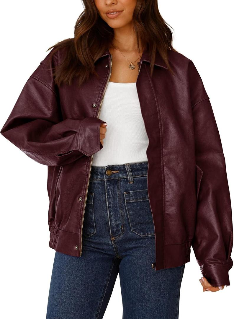 PRETTYGARDEN Women's Faux Leather Motorcycle Jackets (Red, XXL)