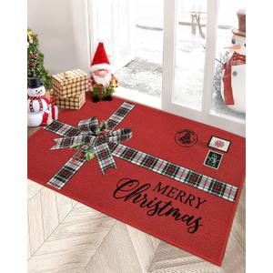 RUGSREAL Christmas Door Mat Indoor Entrance 17x29 Kitchen Mats for Floor Non Slip Christmas Doormat Bathroom Rug Stain Resistant Carpet for Bedside Entryway Laundry 17''x29'' Christmas Postcard