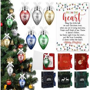 Cholemy 10 Sets Christmas Lightbulb Ornament Decor, Colorful Light Ornaments with Bow Ribbon and Greeting Card in Gift Boxes Appreciation Gifts for Friends Home Yard Christmas Tree Decor