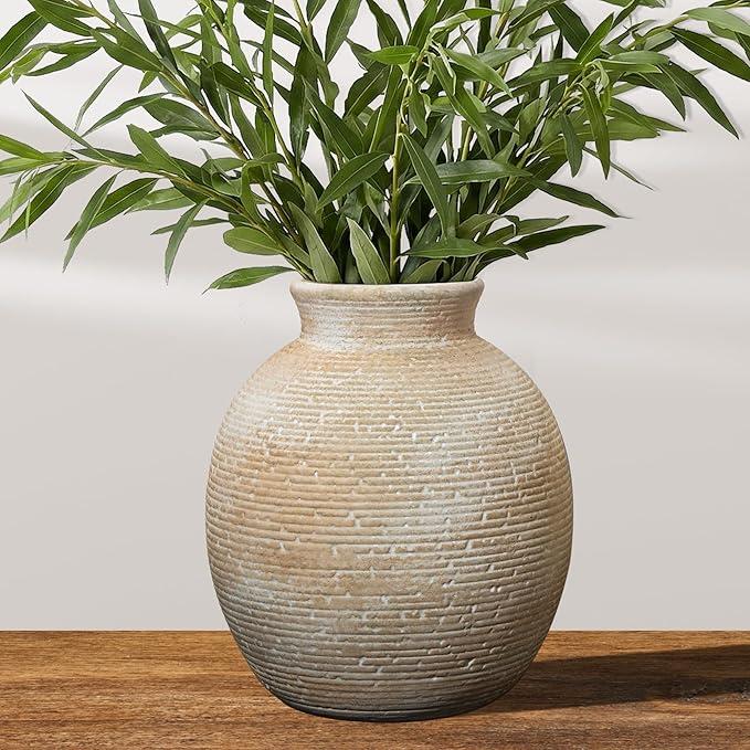 Ceramic Flower Vase for Home Decor, Rustic Farmhouse Vintage Retro Vase for Living Room, Kitchen, Bedroom, Decoration for House, Bookshelf, Dining Table, Office, Gift(7.4 inch)