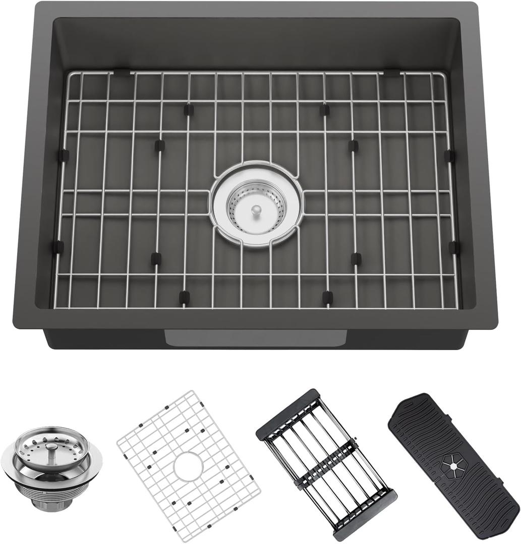Black Kitchen Sink, 23x18x5.5 Inch Low Height Design Single Bowl Stainless Steel Undermount Kitchen Sink Come With Accessories Ensure Individuals With Limited Mobility Easily Accessing And Using