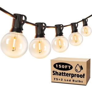 Brightever Outdoor String Light 150FT, Waterproof Dimmable Patio Lights with 75 G40 Globes, Shatterproof Connectable Outside Hanging Light for Backyard Porch
