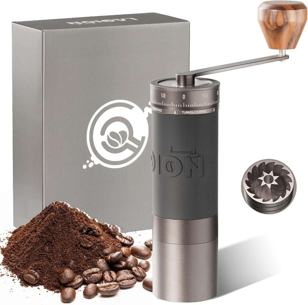 L6 Manual Coffee Grinder with Straight Handle, Hand Coffee Grinder for Espresso, Moka, Drip, French Press with External Adjustment Ring, Precision-Consistent Stainless Steel Conical Burr
