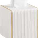 Square PU Leather Tissue Box Cover with Magnetic Closure, Decorative Tissue Holder & Storage Container for Bedroom, Living Room, Dining Room, Bathroom, Countertop, Desk & Office (White)