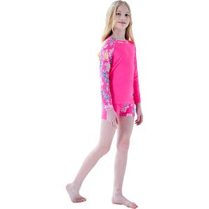Girls Swimsuit Two Piece Rash Guard Set for 4-14 Years UPF 50+ UV Protective Long Sleeve Swimwear (Red/Turtle), size 160