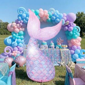 6.6 ft Inflatable Mermaid Tail with Built in LED Lights, Mermaid Birthday Party Decorations, Large Photo Booth Prop, Waterproof Giant Yard Decor for Ocean Theme Summer Events