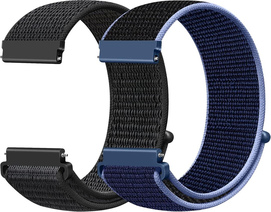 22mm Nylon Quick Release Bands Compatible with Samsung Galaxy Watch 3 45mm/Galaxy Watch 46mm/Gear S3 Frontier/Garmin Venu 3/2/Vivoactive 4/Forerunner 570(47mm)/Amazfit Bip 6/5/GTR 4/3/2/Balance (Dark Black+New Midnight Blue)