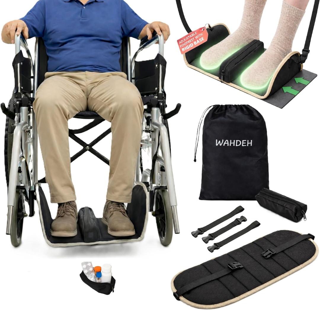Premium Wheelchair Foot sling Hammock noncollapsible with separator and storage for Walker Rollator Holder long flight Leg attachment replacement elevating Portable Medical swing Essential Accessories