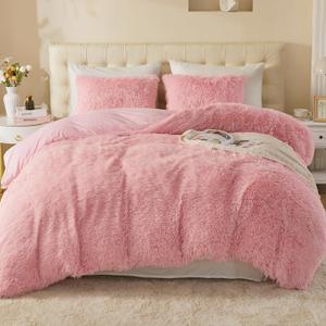EMME Luxury Fuzzy Duvet Cover Set King Size Fluffy Comforter Cover Set for King Bed Shaggy and Plush Soft Bedding Duvet Covers (Pink, King)