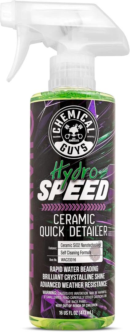 Chemical Guys HydroSpeed Ceramic Quick Detailer Spray - SiO2 Shine Car Detailer Spray for Cars, Trucks, SUVs, Motorcycles and RVs, Boosts Gloss, Hydrophobic Protection and Slickness, 16 oz (EXP 08/14/28)