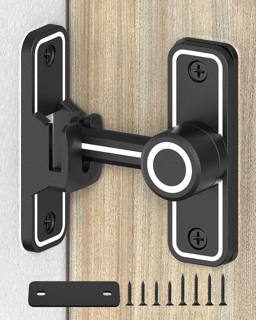 90/180 Degree Flip Barn Door Lock, Heavy Duty Sliding Door Latch Zinc Hardware Privacy Protection for Barn, Window, Gate, Garden, Bathroom, Cabinet (Luminous Black-1PC)