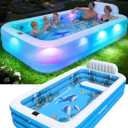 Extra Large Inflatable Pool With Lights,Upgraded Solar Powered Blow Up Pool For Adults,Inflatable Kids Swimming Pool with Seat& Backrest,Big Inflatable Kids Pool For Backyard,120x73x20IN-White