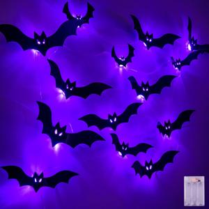 Halloween Bats Fairy Lights Wall Decor, 20 Packs Lighted Bats Stickers with Timer Halloween Party Wall Window Indoor Home Decorations