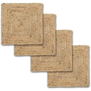 Jute Hand Braided Placemats Set of 4 | 14 Inches Artistic Square Tablemats for Kitchen Dining Table Top Sustainable Rug Mats & Dinner Table Plate Pads Mates (Beige (Square))