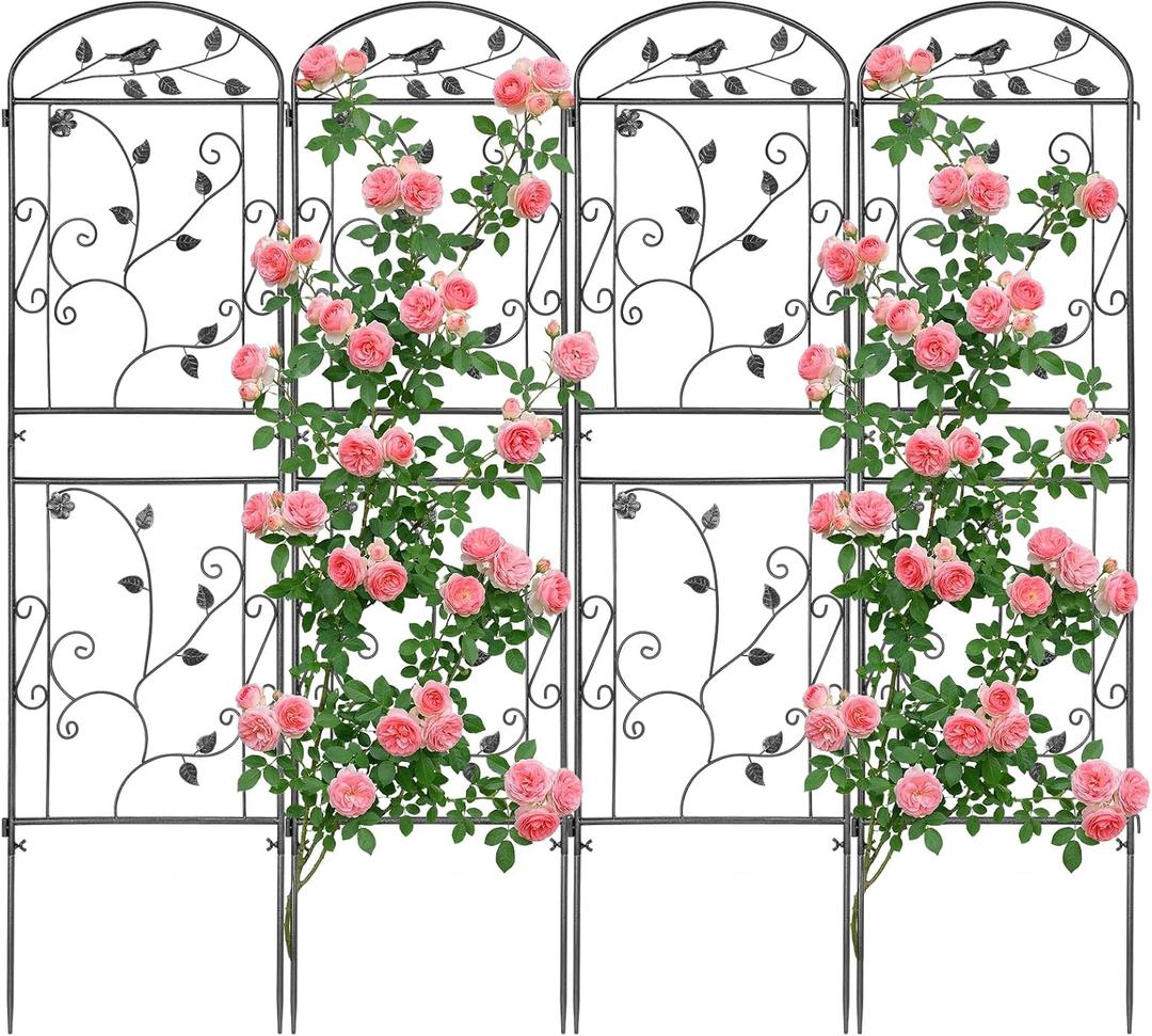 4 Pack Garden Trellis for Climbing Plants, 71 x 20 inch Rustproof Heavy Duty Metal Trellis for Climbing Rose Vine Clematis, Perfect for Premium Patio Decor & Luxury Outdoor Garden Design, Silver Gray