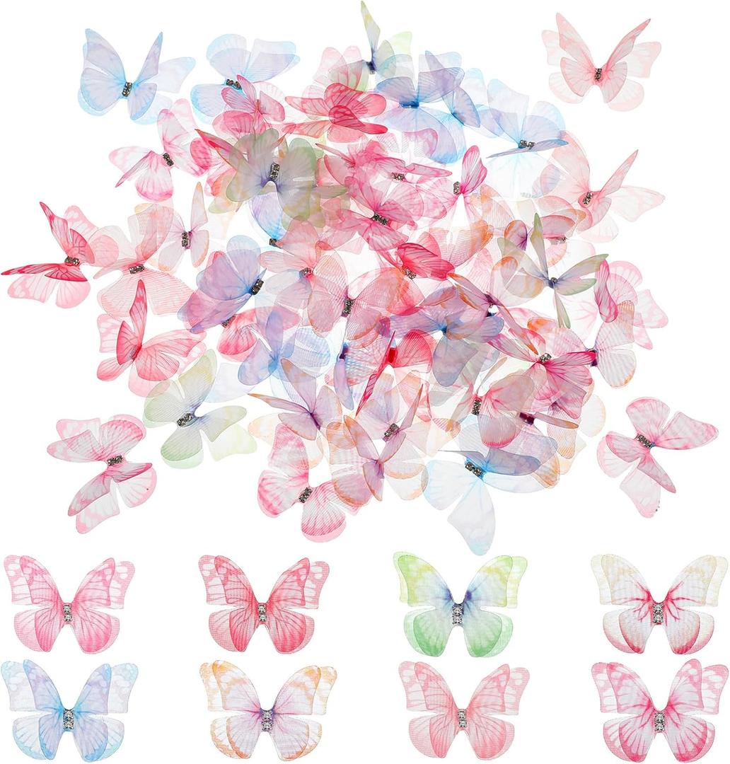 60 PCS Butterflies for Crafts, Fake Butterflies, Organza Butterflie Appliques, Butterfly Applique for Jewelry Making Wedding Party Gathering Garden Decoration DIY Gift Supplies
