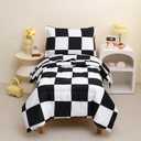 Caressma Checkered Toddler Bedding Set, Classic Black and White Plaid Bed Set, Fluffy Grid Buffalo Plaid 4 Pieces Kids Comforter Bed Set with Comforter, Fitted Sheet, Flat Sheet, Pillowsham