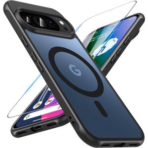 OWKEY for Google Pixel 10/10 Pro Case Compatible Magsafe with Tempered Glass, [Shockproof Military] Magnetic Translucent Slim Bumper Cover Protective Phone Case for Pixel 10/Pixel 10 Pro, Black