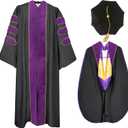 MyGradDay Deluxe Graduation Doctoral Gown,Hood and 8-Side Tam Package, 45"(5'0"-5'2"), Purple