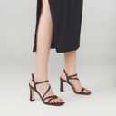 SLXCHBSL Strappy Heels for Women 3 Inch Chunky Block High Heels Square Open Toe Ankle Strap Dress Sandals for Wedding Prom Party Bridesmaid