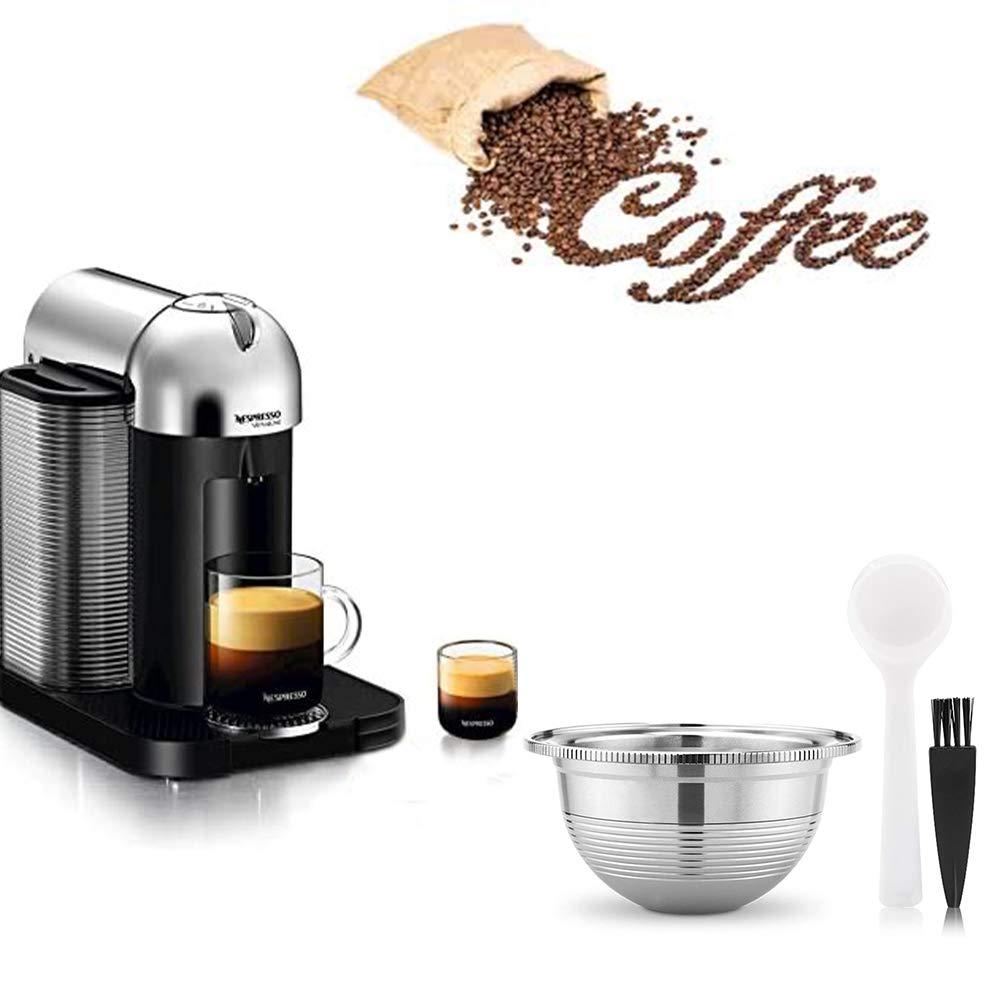 Reusable Coffee Capsule Filter, Stainless Steel Coffee Pod Holder Set Compatible with Nespresso Vertuoline GCA1/Plus, Nespresso Vertuo Plus Series, Delonghi ENV 135/150 with Brush Spoon (240ml)