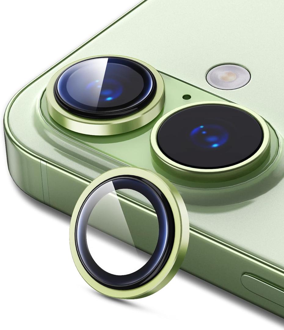2 x Compatible for iPhone 17 Camera Lens Protector, Explosion-Proof 9H Tempered Glass with Metal Original Style Ring, Ultra HD Clarity, Anti-Scratch Lens Protection Cover, Case Friendly (Green)
