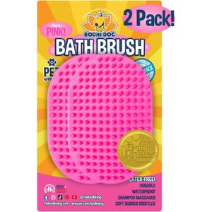 Bodhi Dog Shampoo Brush - Pet Grooming & Bath Supplies for Dogs and Cats - Bath Brush for Long & Short Hair - Premium Scrubber for Shower, Bathing & Massage (Two Pack, Pink)