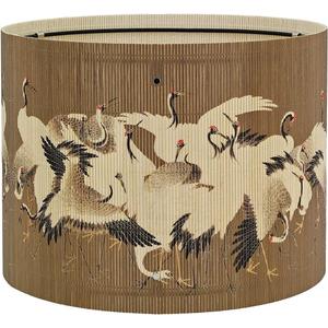 Vintage Bamboo Lamp Shade with Birds and Floral Design, Cylindrical Shape, 30x23cm, Compatible with Table and Floor Lamps (Art Deco D)