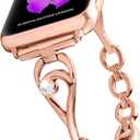 Slim Bling Bands for Apple Watch 42mm 44mm 45mm 49mm, Womens Jewelry Metal Strap Dressy Wristband for iWatch Series 9/8/7/SE/6/5/4/3/2/1/Ultra, Adjustable, Rose Gold