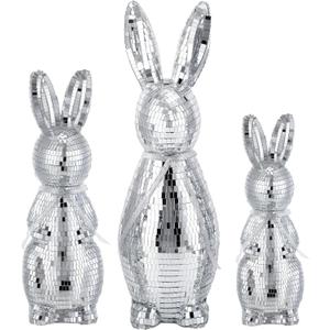 Bucherry 3 Pcs Large Easter Bunny Disco Ball Decoration 16" 13" 10" Shiny Reflective Mirror Ornament Sparkling Easter Bunny Figures Holiday Spring Party Decor