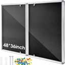 Motipuns 48"x36" Lockable Enclosed Bulletin Board with Glass Door, Weather Resistant Cork Notice Board, Wall Mounted Display Case for School Office Community Outdoor, 12xA4(Black, Silver Frame), 47.2" x 35.4"