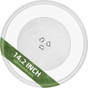 14.2" Microwave Glass Plate for GE Microwave Plate WB48X35496, 14 1/8 Inch Replacement Microwave Glass Plate for Panasonic F0601CD00BP A06014000AP LG MJS47373302 Microwave Glass Turntable (14.2" Small Coupler Hole)