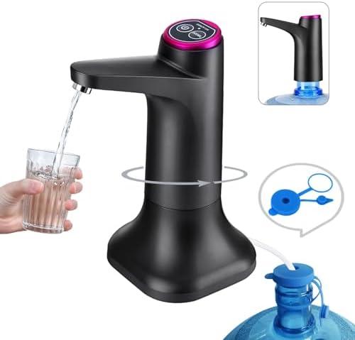 HiPiCok 5 Gallon Water Pump, Water Dispenser for 5 Gallon Bottle, USB-C Rechargeable Water Jug Dispenser, Portable Automatic Water Pump for Home, Black