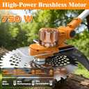 Electric Weed Wacker, Cordless Weed Eater Battery Powered, 5-in-1 String Trimmer Weedeater, 750W Brushless Motor, 2 x 4.0Ah Batteries & Charger, Grass Trimmer/Brush Cutter for Garden Lawn(Orange)