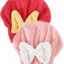 2 Pack Super Absorbent Hair Towel Wrap for Wet Hair, Super Absorbent & Quick-Drying, Thickened Soft Bow Tie Towels for Wet Hair (Red & Pink)