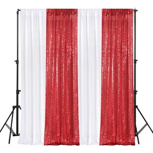 VitalCozy 4 Panels Backdrop Curtains 2 Pcs 4 x 10 ft Sequin Glitter 2 Pcs 7 x 10 ft Chiffon Photo Background Curtains for Graduation Wedding Birthday Party Decorations(White, Red)