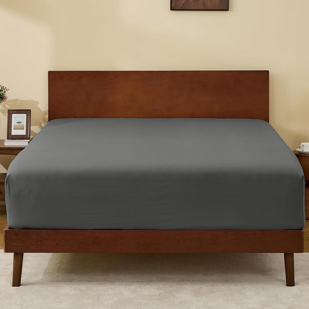 GOKOTTA King Size Fitted Sheet, Bottom Single Fitted Sheet Only with Elastic Corner Straps, Deep Pocket for 10-16 Inch Mattress - Soft Microfiber - Breathable, Hypoallergenic, Wrinkle Free - Dark Grey
