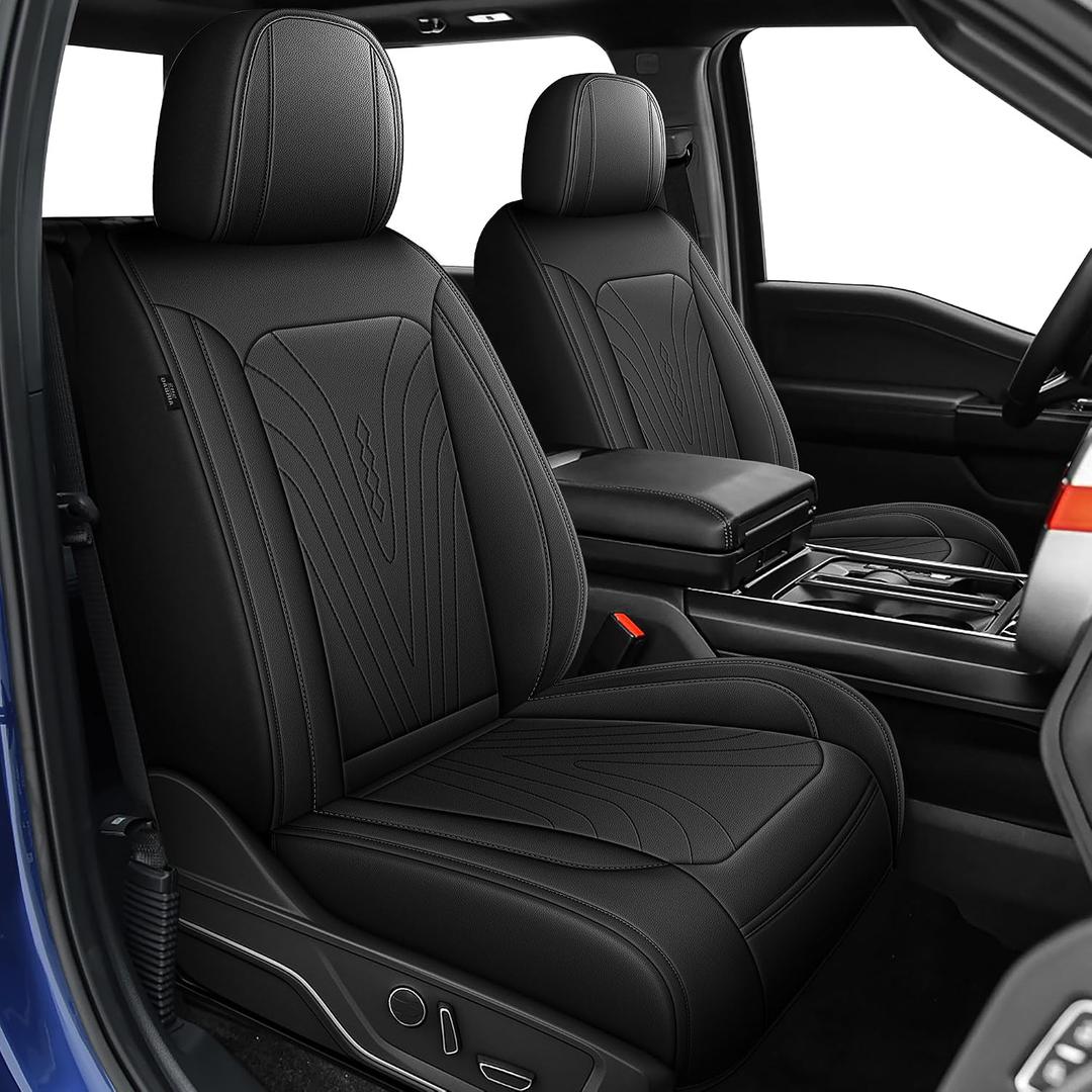Truck Seat Covers Full Set Custom Fit for 2009-2026 Ford F150 & 2017-2026 F250/F350/F450 Super Duty Leather Seat Protectors (Black)